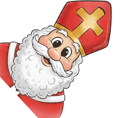 Illustratie van Sinterklaas die uit de zijkant van het scherm schuift.